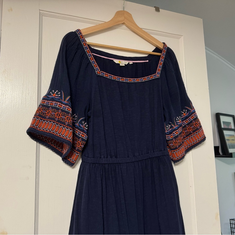 Boden Navy Blue Embroidered Dress